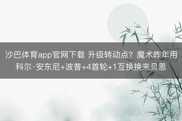沙巴体育app官网下载 升级转动点？魔术昨年用科尔·安东尼+波普+4首轮+1互换换来贝恩