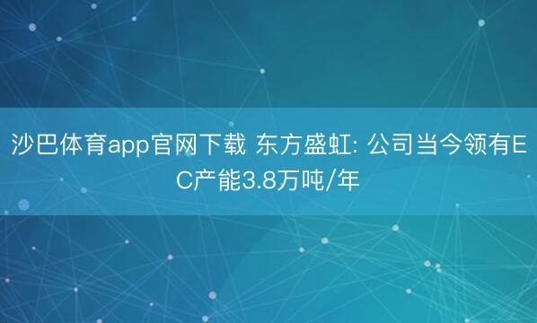 沙巴体育app官网下载 东方盛虹: 公司当今领有EC产能3.8万吨/年