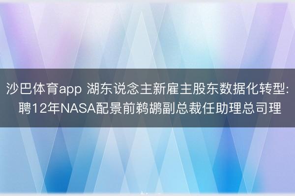 沙巴体育app 湖东说念主新雇主股东数据化转型: 聘12年NASA配景前鹈鹕副总裁任助理总司理