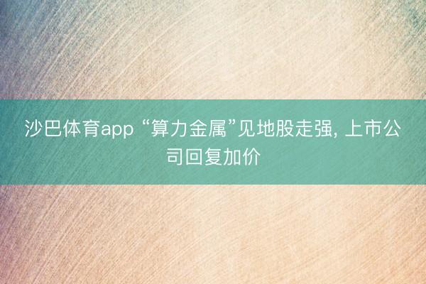 沙巴体育app “算力金属”见地股走强， 上市公司回复加价
