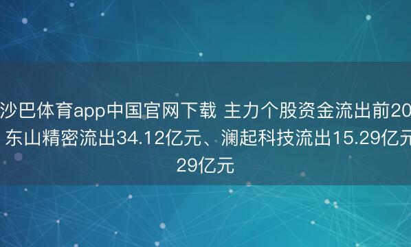 沙巴体育app中国官网下载 主力个股资金流出前20: 东山精密流出34.12亿元、澜起科技流出15.29亿元
