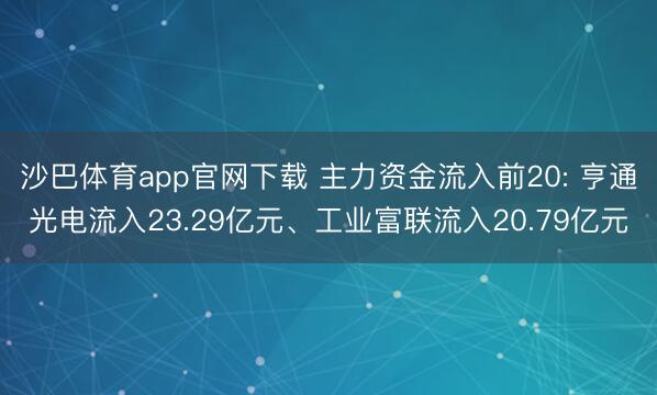 沙巴体育app官网下载 主力资金流入前20: 亨通光电流入23.29亿元、工业富联流入20.79亿元