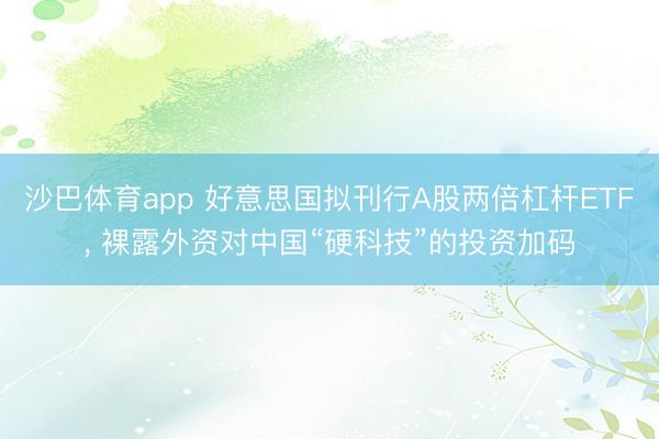 沙巴体育app 好意思国拟刊行A股两倍杠杆ETF， 裸露外资对中国“硬科技”的投资加码